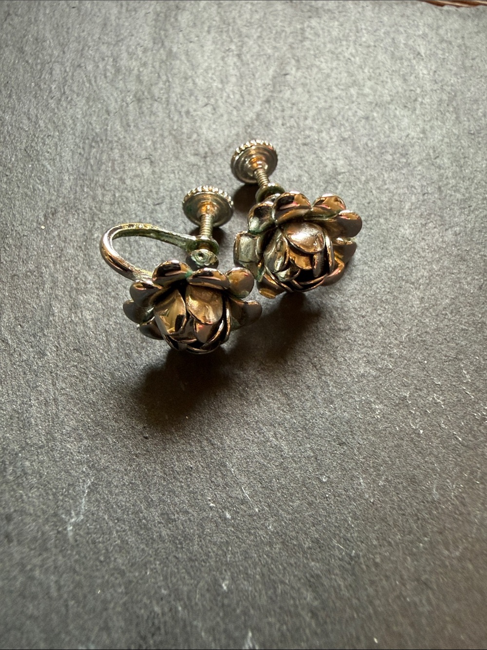 Silver Flower Screw-Back Earrings - Vintage